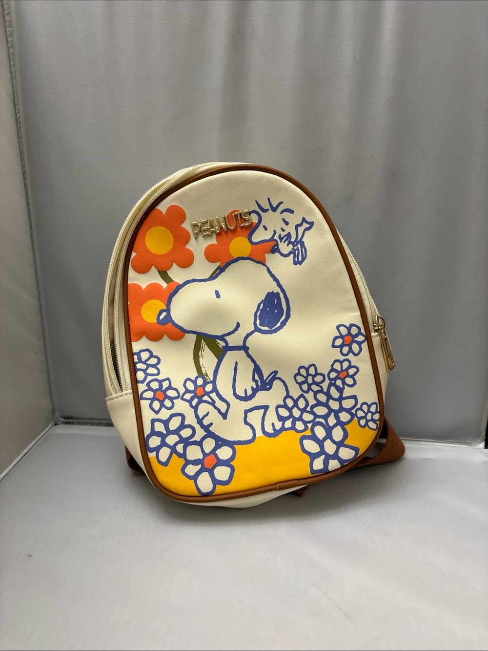 Peanuts Kids Cream Snoopy Orange & Blue Floral Mini Backpack